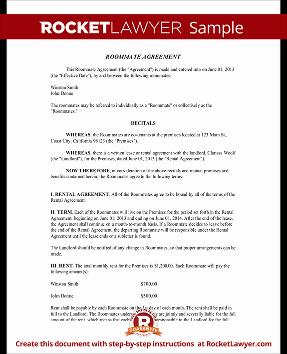 Living Agreement Template New Roommate Contract Room Rental Agreement