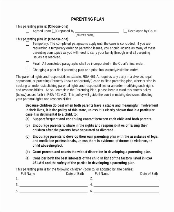 Long Distance Parenting Plan Template Best Of 9 Parenting Plan Templates Free Sample Example format