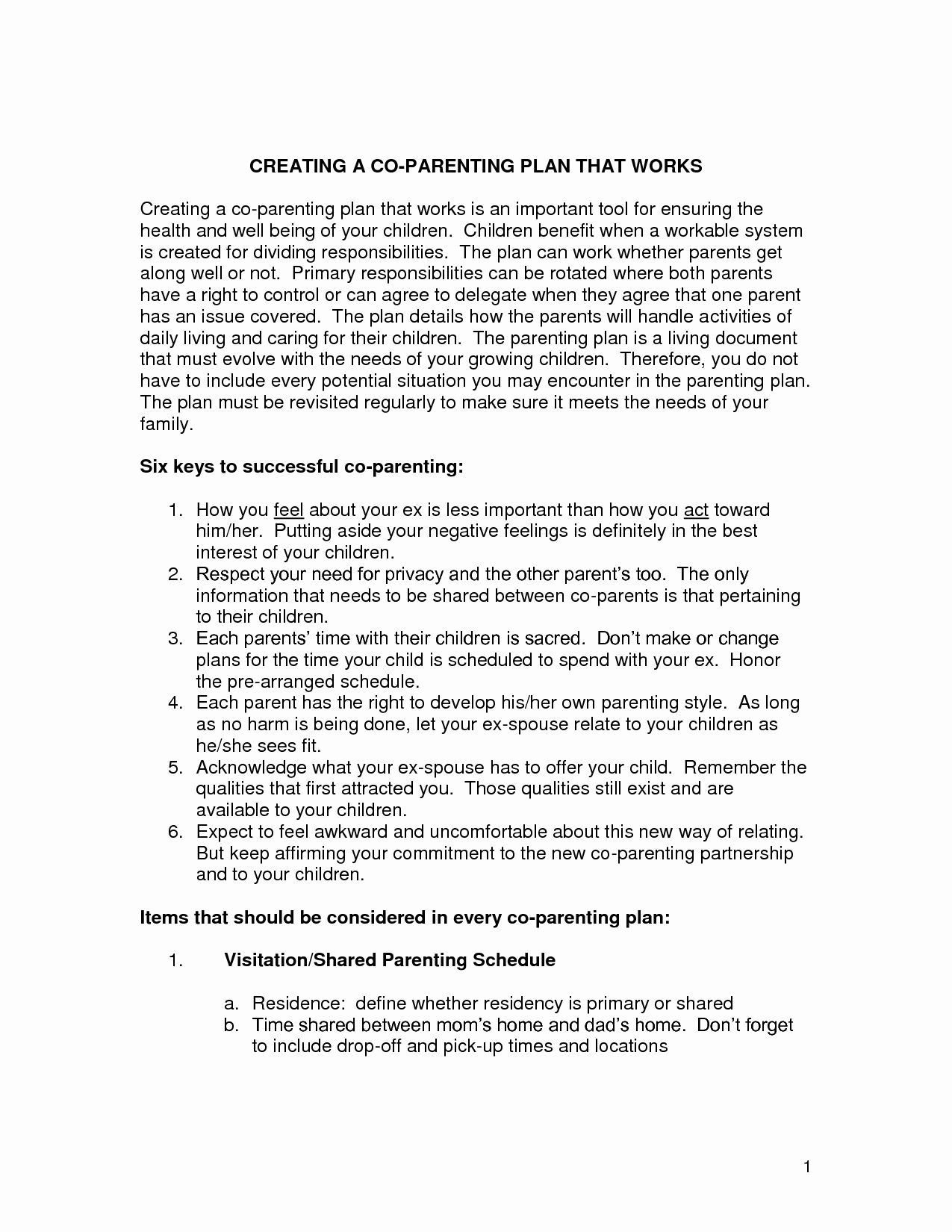 Long Distance Parenting Plan Template Elegant Gallery Of Parenting Plan Worksheets for Coparents Co