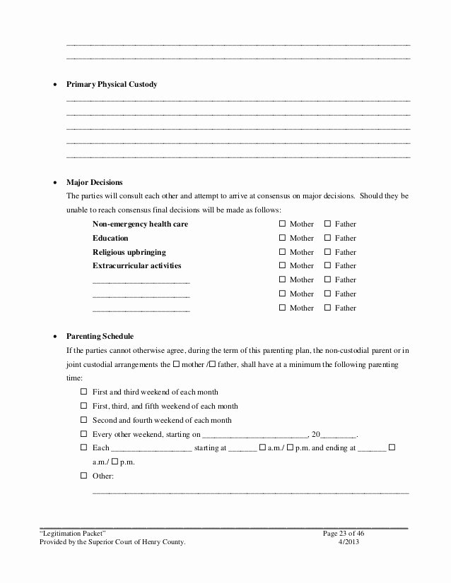 Long Distance Parenting Plan Template Lovely Legitimation Packethenry