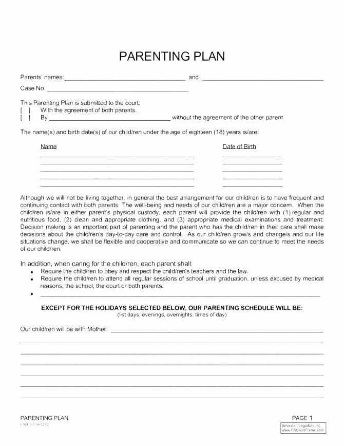 Long Distance Parenting Plan Template New Long Distance Parenting Plan Florida Guidelines Free