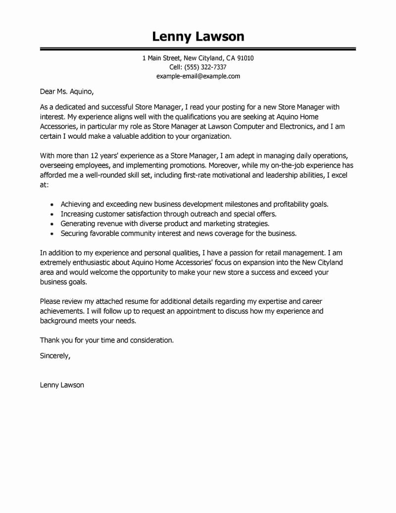 Long Term Missionary Support Letter Template Elegant Best Store Manager Cover Letter Examples