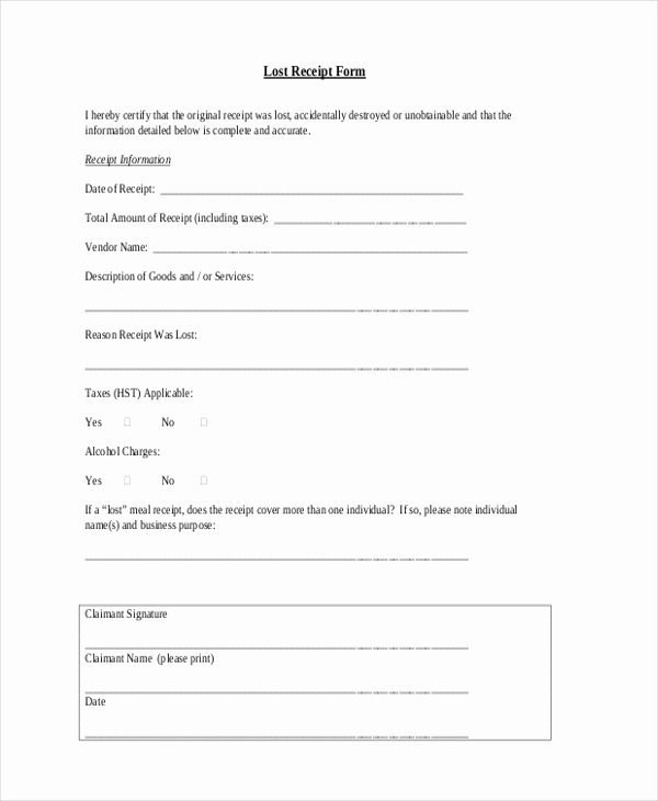 Lost Receipt form Template New 22 Sample Receipt form Free Documents In Pdf