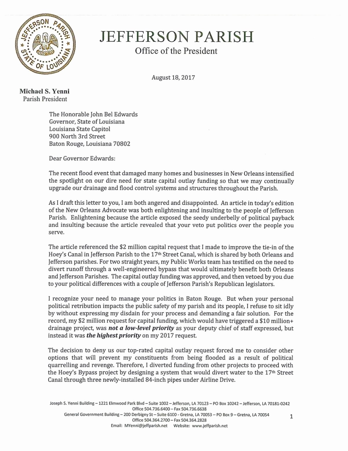 Lox Letter Example Unique Jefferson President Mike Yenni and Gov Edwards Trade