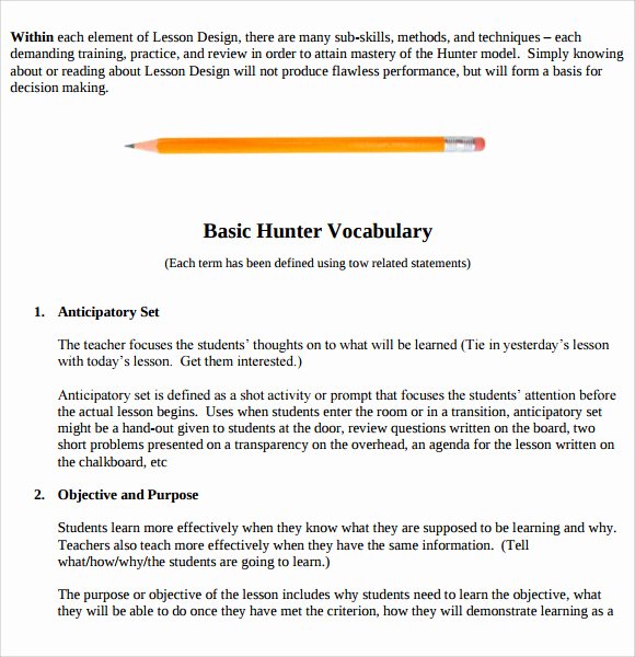 Madeline Hunter Lesson Plan Template Awesome 9 Madeline Hunter Lesson Plan Templates Download for Free