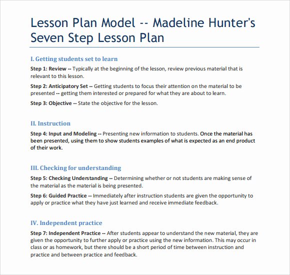 Madeline Hunter Lesson Plan Template Beautiful 12 Sample Madeline Hunter Lesson Plans
