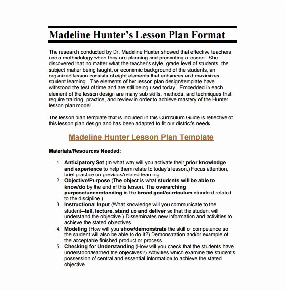 Madeline Hunter Lesson Plan Template Unique 8 Lesson Plan Templates – Free Sample Example format