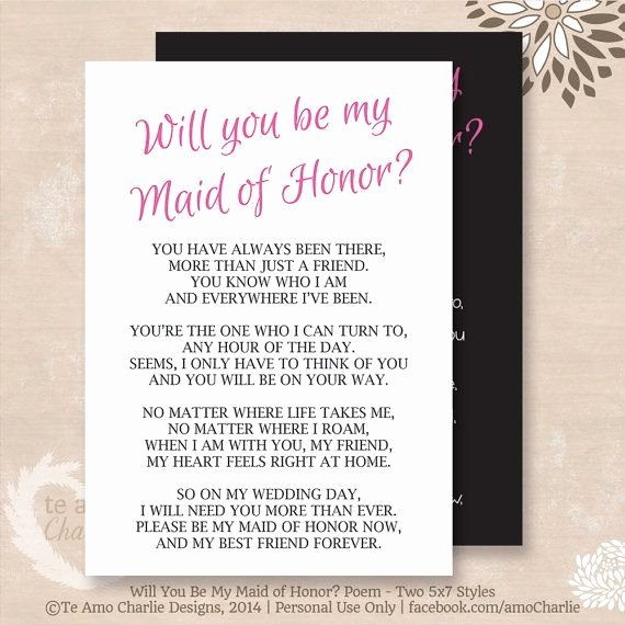 Maid Of Honor Proposal Letter Elegant Will You Be My Maid Of Honor Poem Google Search