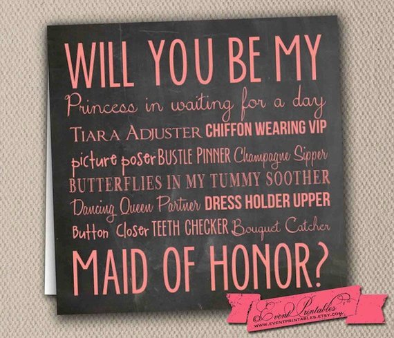 Maid Of Honor Proposal Letter Inspirational Will You Be My Maid Of Honor Card Instant by eventprintables