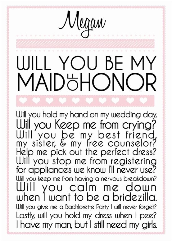 Maid Of Honor Proposal Letter Unique Maid Of Honor to Make Everything Right when Its All Going