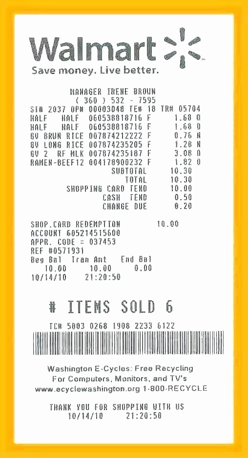 Editable Walmart Receipt