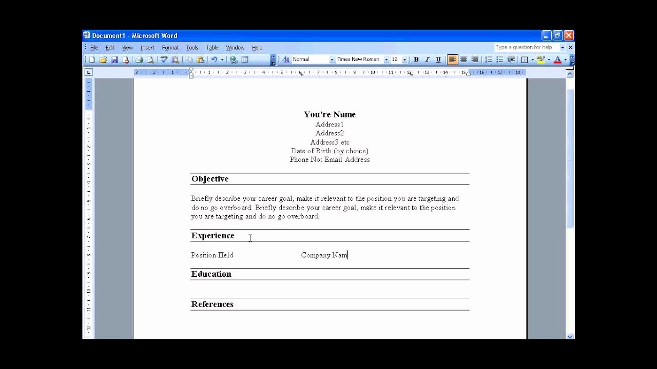 Making form In Word New Create A Resume In Word 2003