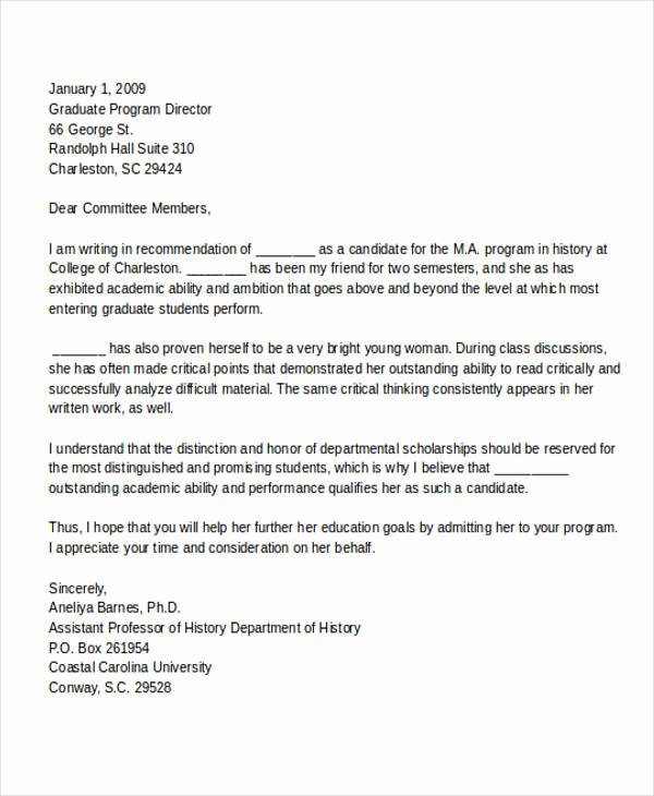 Masters Program Recommendation Letter Awesome 7 Graduate School Re Mendation Letters Free Sample