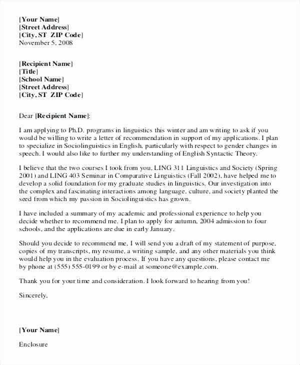 Masters Program Recommendation Letter Lovely Professional Reference Letter Template Free Sample Example
