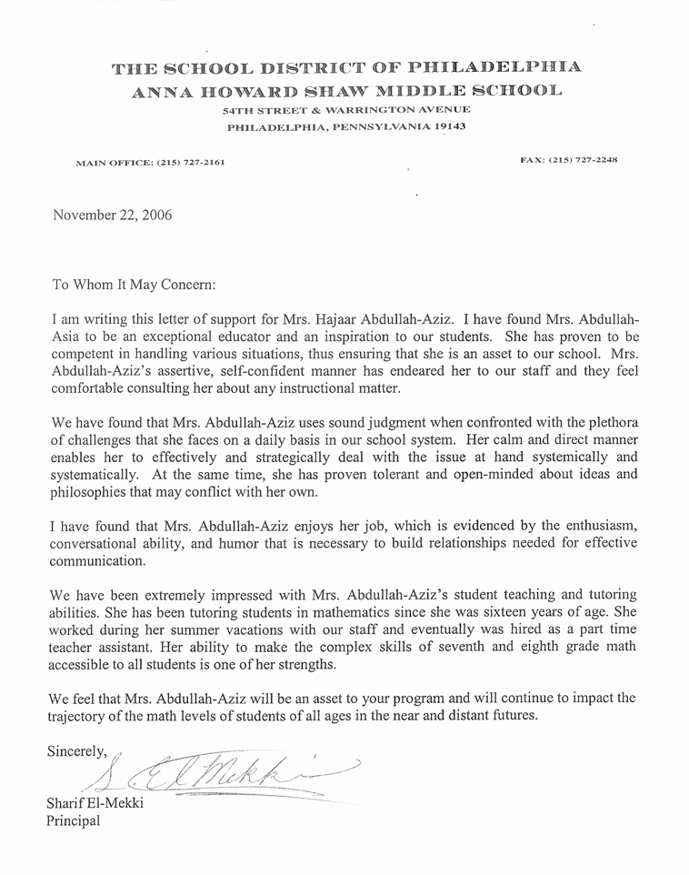 Masters Program Recommendation Letter Luxury Anna Howard Shaw Middle School Letter Of Re Mendation