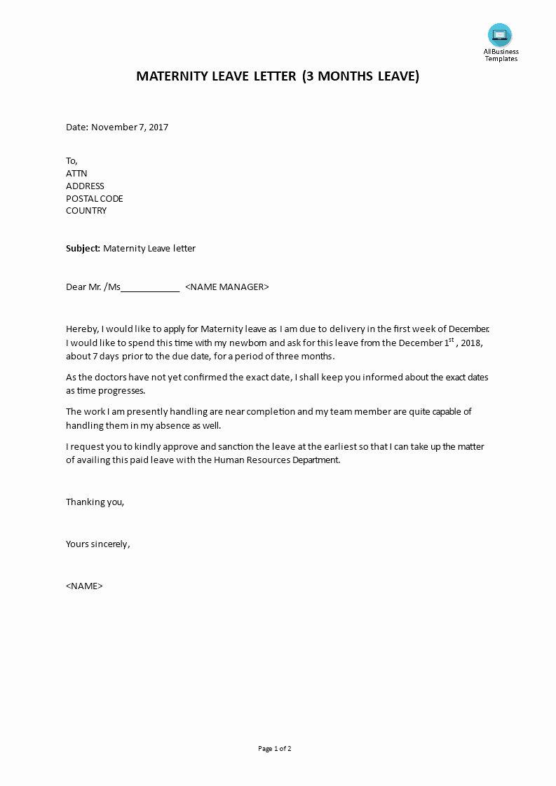 Maternity Leave Plan Template Awesome Free Maternity Leave Letter