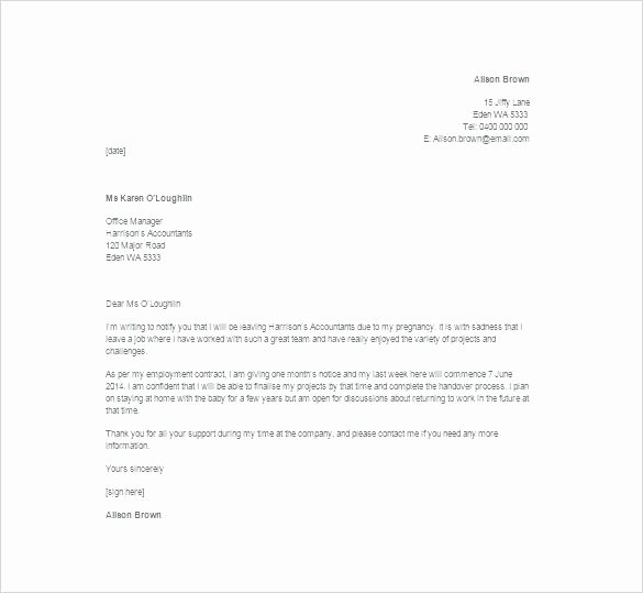 Maternity Leave Plan Template Beautiful after Maternity Leave Resignation Letter Example Template