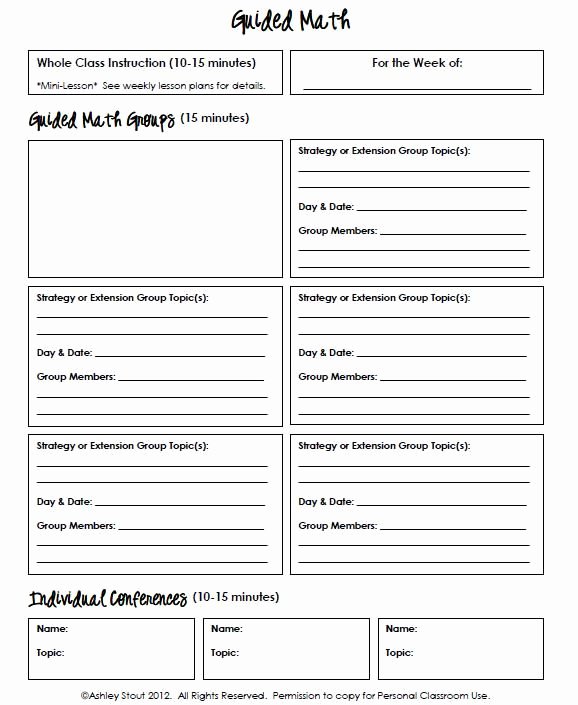 Math Lesson Plan Template Fresh Guided Math Sheet I Am Thinking This Would Be Awesome In