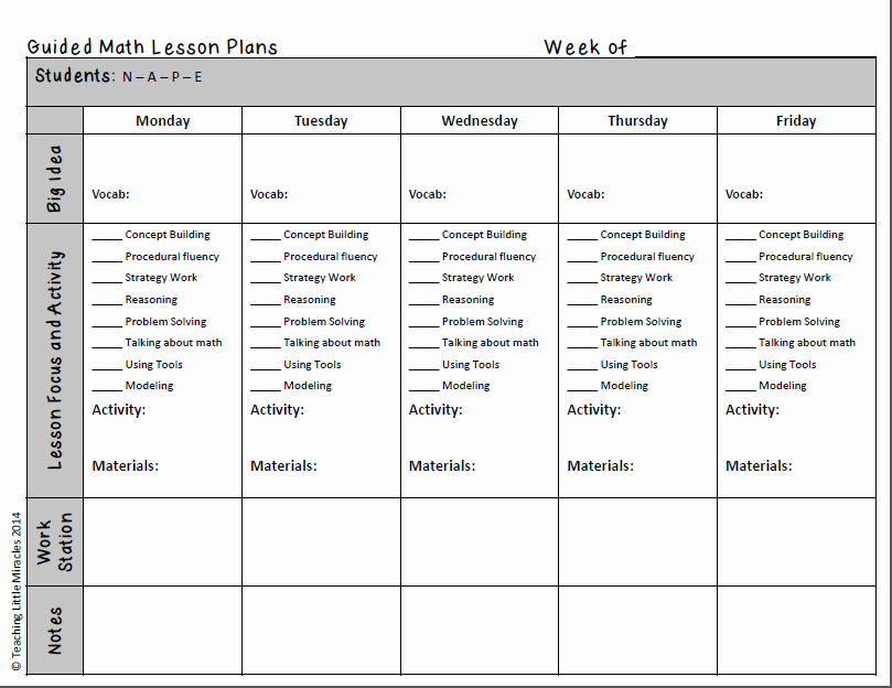 Math Workshop Lesson Plan Template New Guided Math In Action Chapter 7 Free Small Group