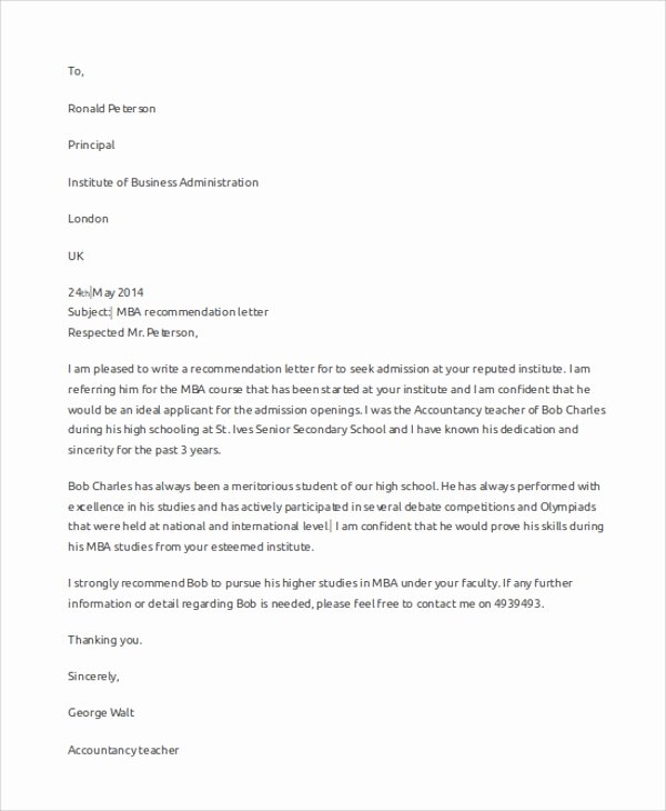 Mba Letter Of Recommendation Luxury Sample Letter Of Re Mendation 7 Examples In Word Pdf