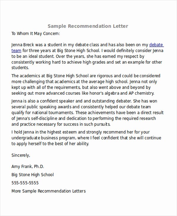 Mba Letter Of Recommendation Sample New 7 Sample Mba Re Mendation Letter Free Sample Example