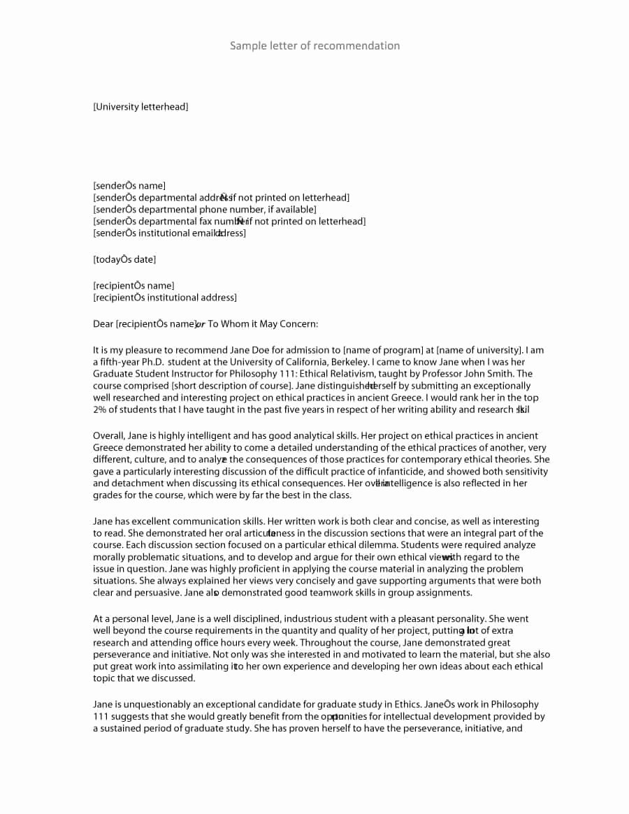 Mba Recommendation Letter Examples Lovely 43 Free Letter Of Re Mendation Templates &amp; Samples