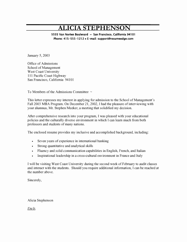 Mba Recommendation Letter Examples Luxury Mba Program Cover Letter
