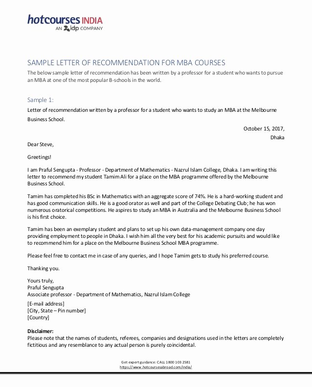 Mba Recommendation Letter Sample Awesome Sample Letter Of Re Mendation for Mba Courses
