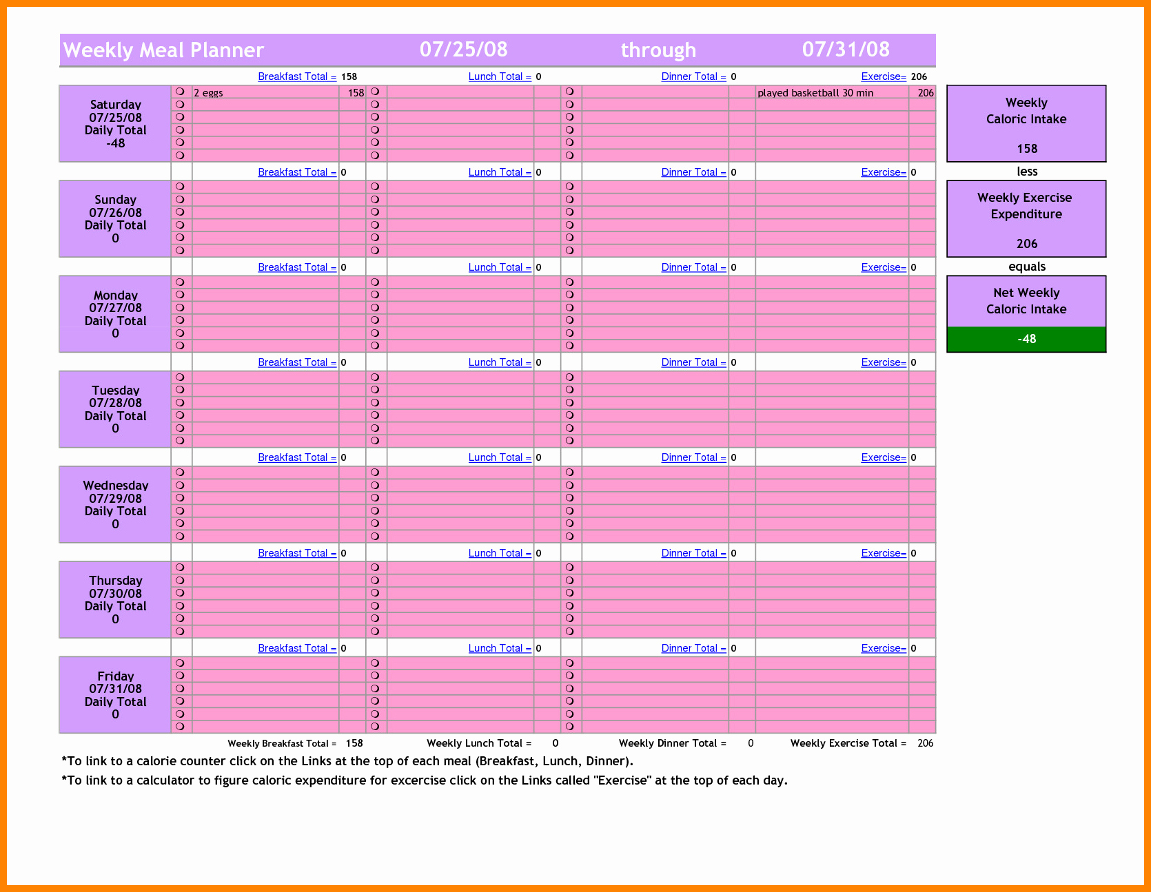 Meal Plan Template Excel New 18 Excel Meal Plan Template