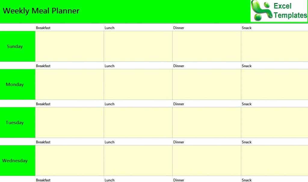Meal Plan Template Excel Unique Weekly Meal Planner Excel Template