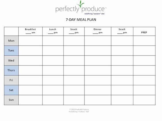 Meal Plan Template Free New 7 Day Meal Planner Template