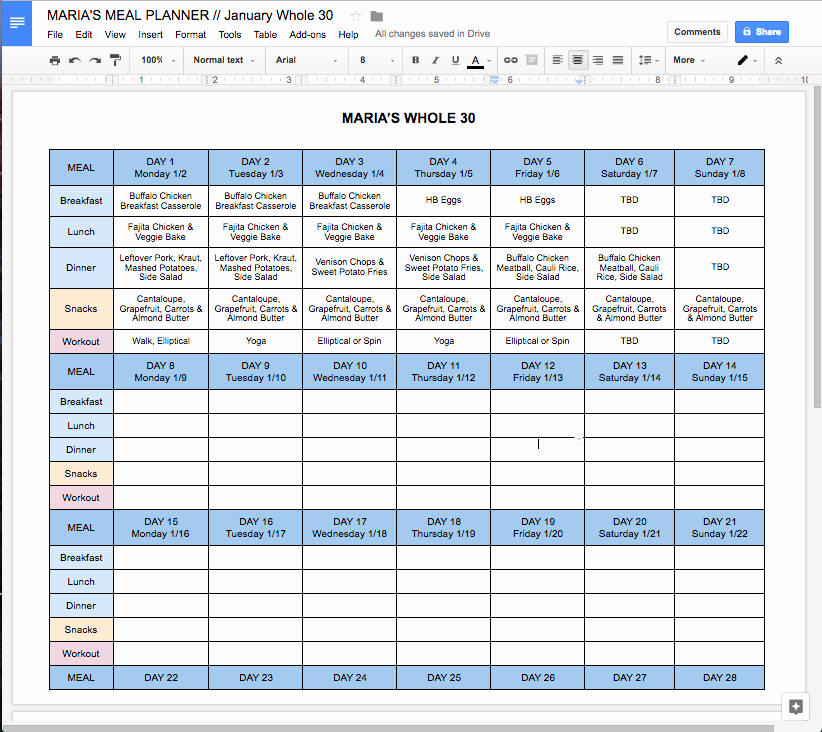 Meal Plan Template Google Docs New Free Line whole30 Meal Planner — Maria Makes
