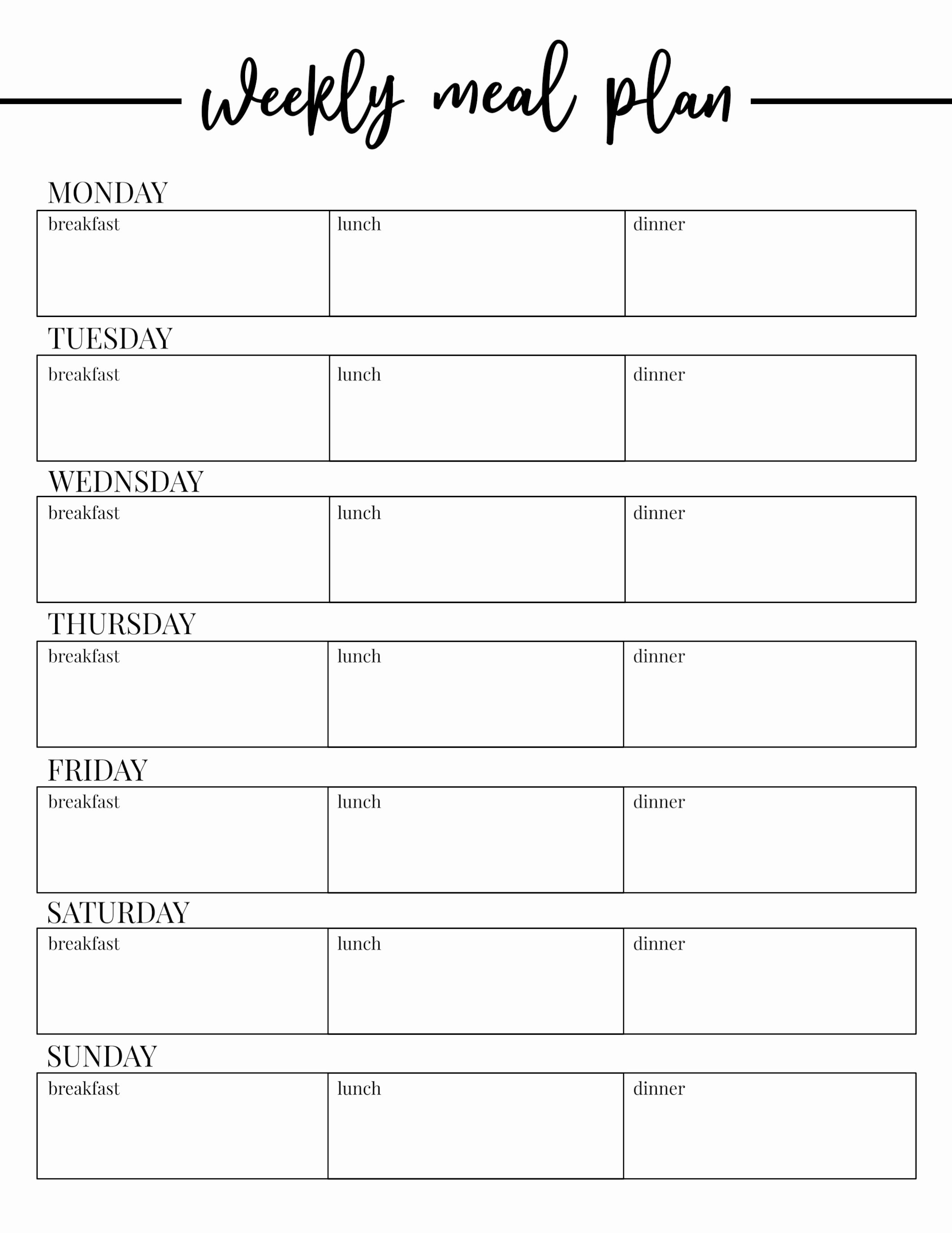 Meal Plan Template Printable New Free Printable Weekly Meal Plan Template Paper Trail Design