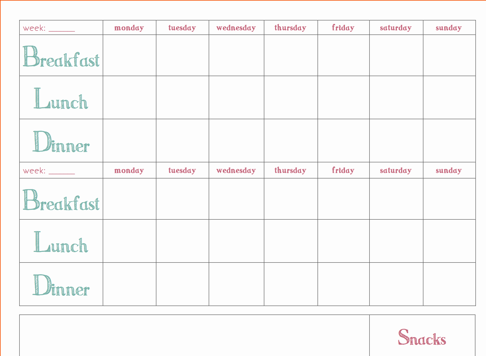 Meal Plan Template Word Best Of Free Download Weekly Meal Planner Template