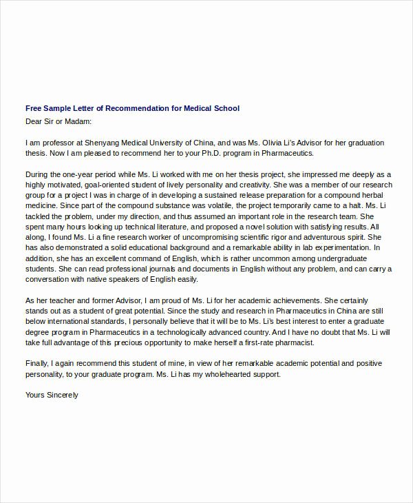 Med School Recommendation Letter Inspirational 37 Simple Re Mendation Letter Template Free Word Pdf
