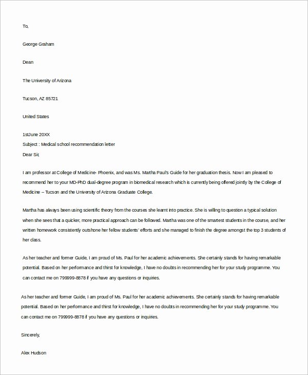 Medical School Recommendation Letter Awesome 9 Re Mendation Letter Examples