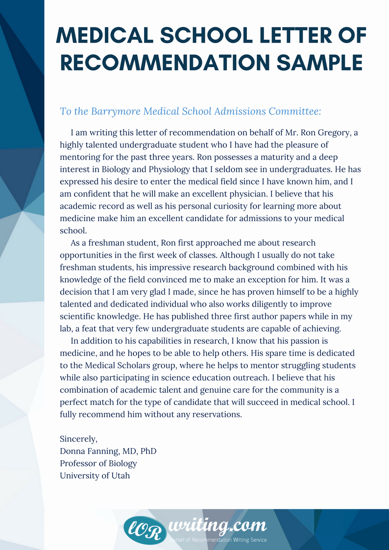 Medical School Recommendation Letter Samples Unique Professional Medical School Re Mendation Letter Example