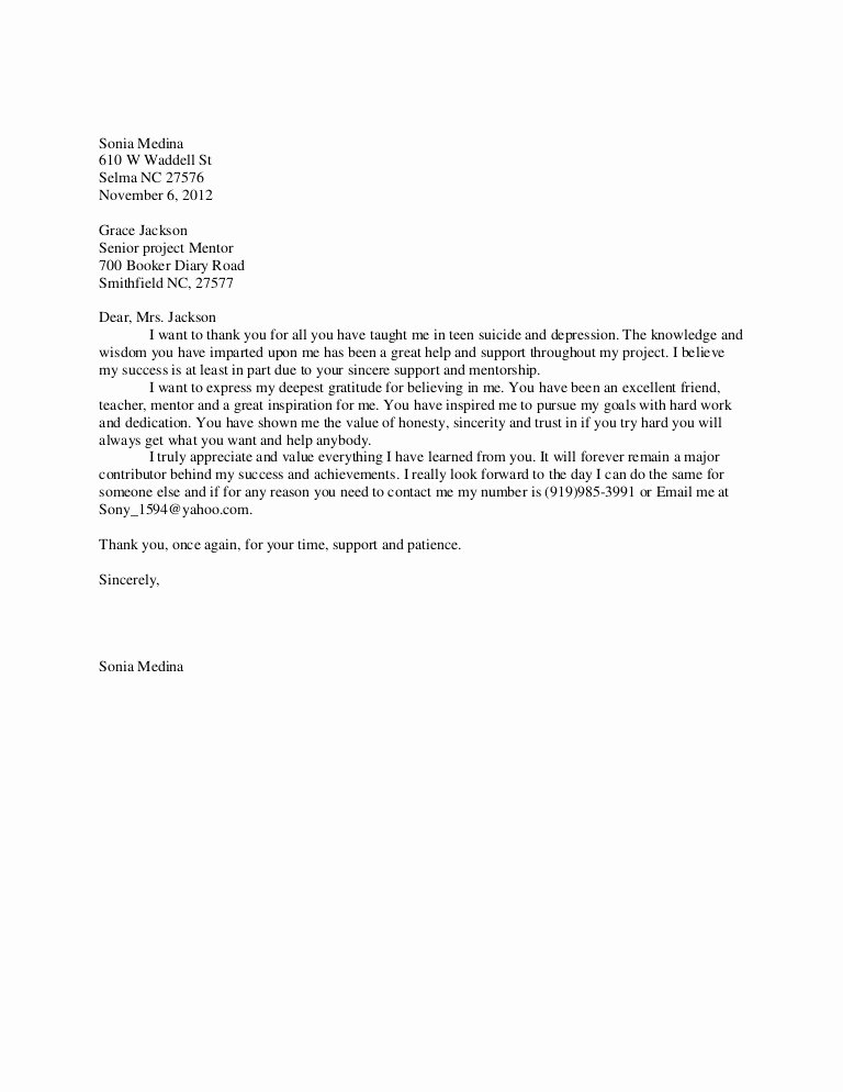 Mentoring Letter Of Recommendation Unique Mentor Thank You Letter