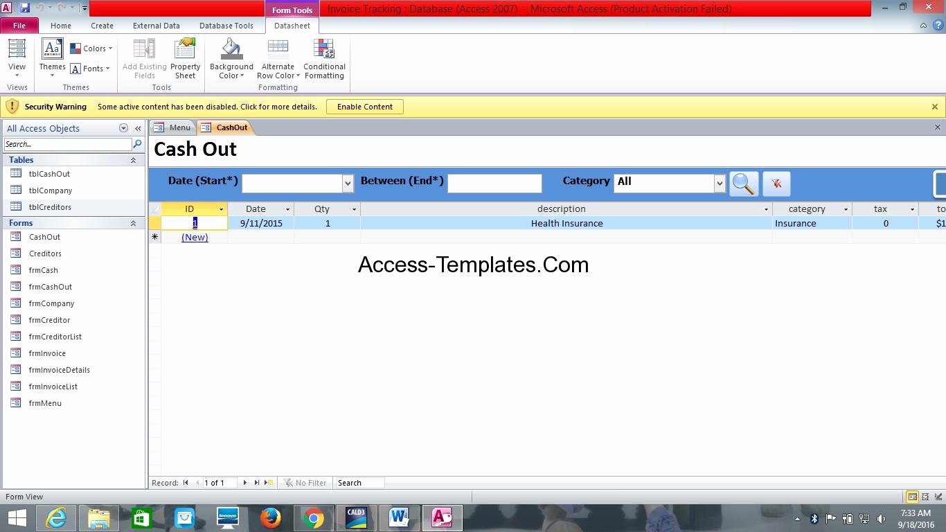 Microsoft Access Invoice Templates Elegant Ms Access Database Invoice Tracking Template