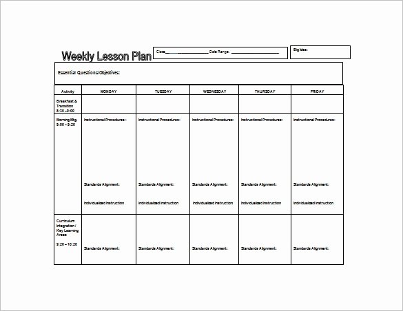 Microsoft Word Lesson Plan Template Elegant Weekly Lesson Plan Template