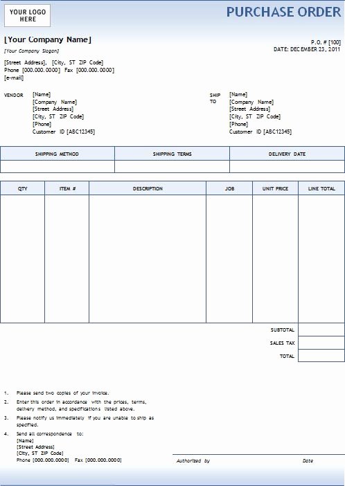 purchase order template free