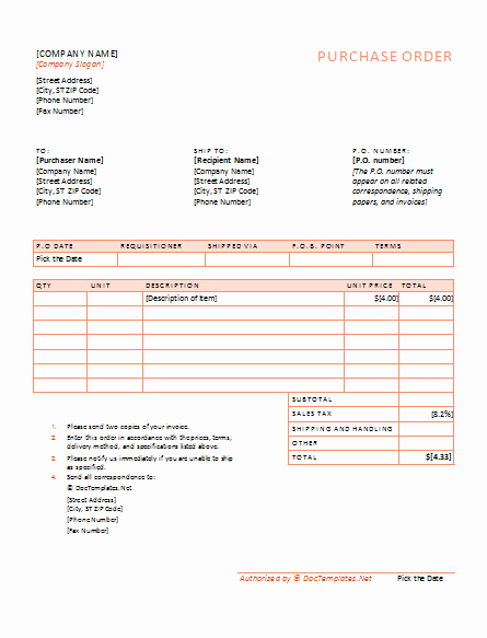 Microsoft Word Purchase order Template Lovely 40 Free Purchase order Templates forms