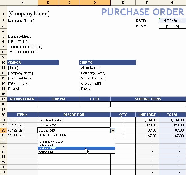 Microsoft Word Purchase order Template Lovely Purchase order with Price List