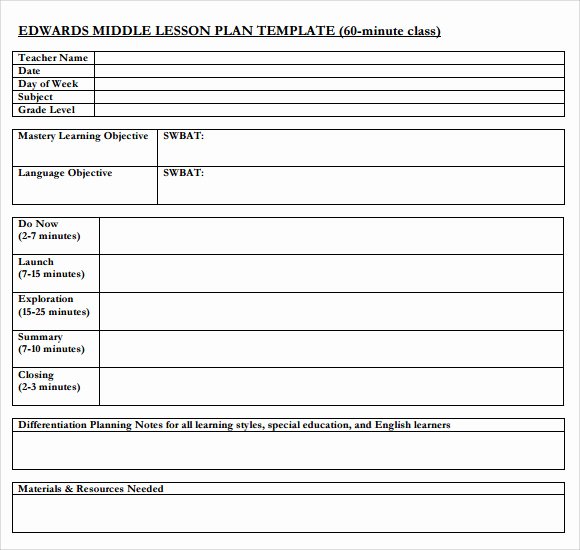 Middle School Lesson Plan Template Best Of Sample Middle School Lesson Plan Template 7 Free