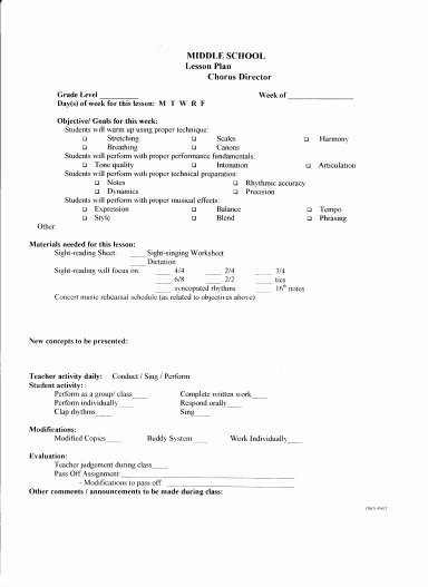 Middle School Lesson Plan Template Fresh Lesson Plan Template – Middle School Chorus