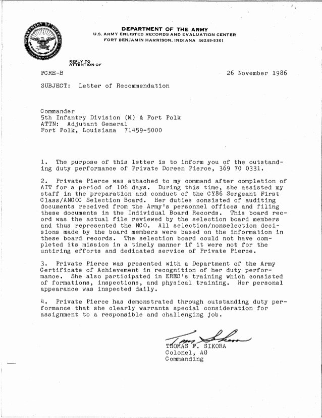 Military Letter Of Recommendation Examples Awesome Army Letter Of Re Mendation