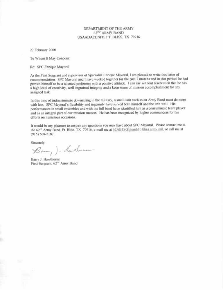 Military Letter Of Recommendation Luxury Us Army Letter Of Re Mendation