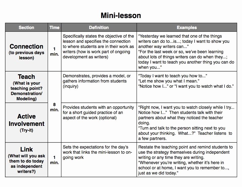 Mini Lesson Plan Template Lovely Mini Lesson Criteria