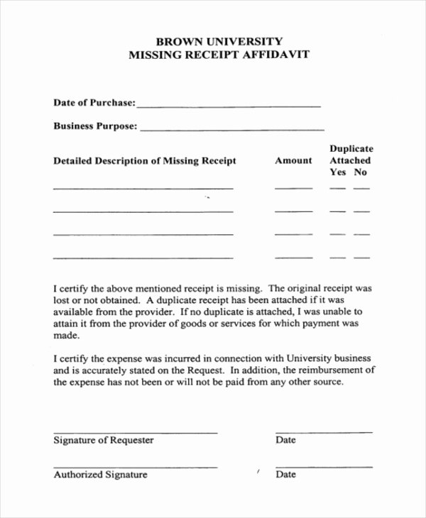 Missing Receipt form Template Awesome Sample Missing Receipt form 10 Free Documents In Word