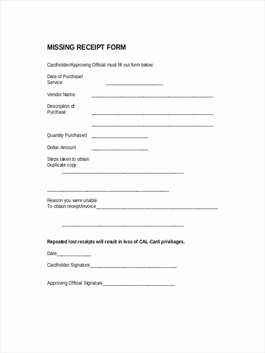Missing Receipt form Template Elegant 7 Generic Receipt forms Free Sample Example format